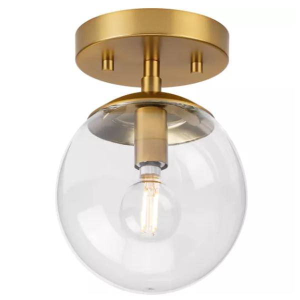1 Light 120 volt Brushed Bronze Round Clear Glass Ceiling Light Fixture