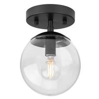Progress Lighting 1 Light 120 volt Matte Black Round Clear Glass Ceiling Light Fixture