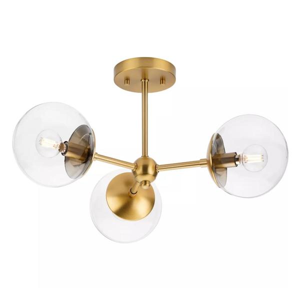 3 Light 120 volt Brushed Bronze Round Clear Glass Ceiling Light Fixture