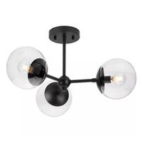 Progress Lighting 3 Light 120 volt Matte Black Round Clear Glass Ceiling Light Fixture