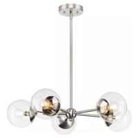 Progress Lighting 5 Light Brushed Nickel Clear Glass Shade Chandelier Light Fixture