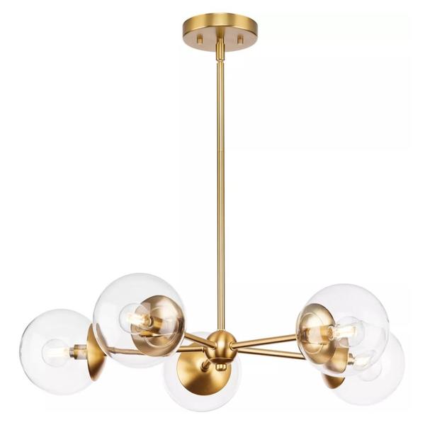 5 Light Brushed Bronze Clear Glass Shade Chandelier Light Fixture