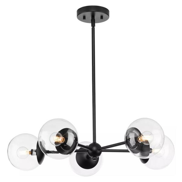 5 Light Matte Black Clear Glass Shade Chandelier Light Fixture