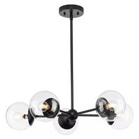 Progress Lighting 5 Light Matte Black Clear Glass Shade Chandelier Light Fixture