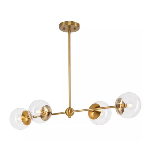 4 Light Brushed Bronze Clear Glass Shade Linear Chandelier Light Fixture