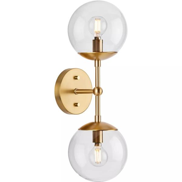 2 Light Brushed Bronze Clear Round Glass Light Fixture