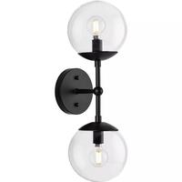 Progress Lighting 2 Light Matte Black Clear Round Glass Light Fixture