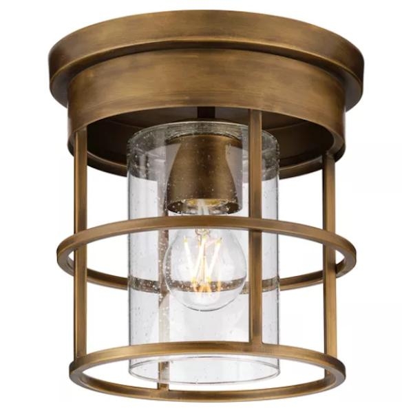 1 Light 120 volt Aged Bronze Clear Seeded Glass Shade Ceiling Light Fixture