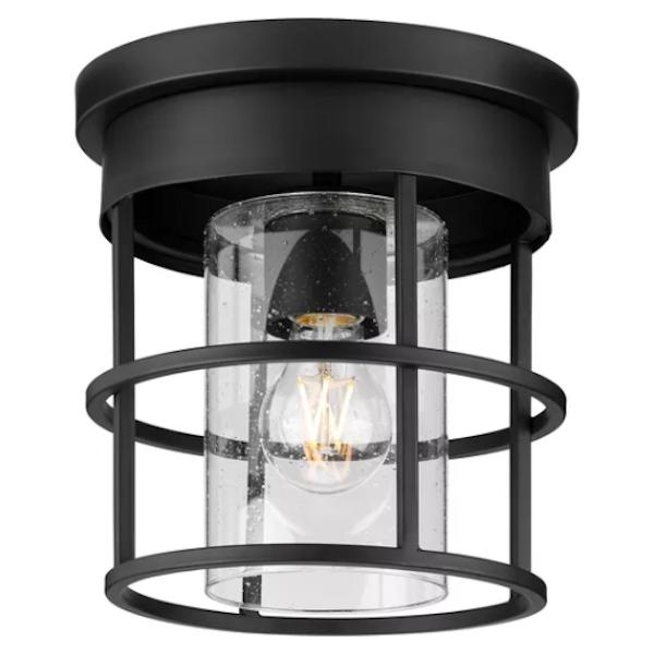 1 Light 120 volt Matte Black Clear Seeded Glass Shade Ceiling Light Fixture