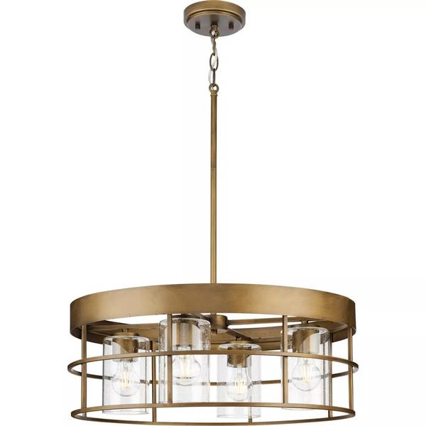4 Light Aged Bronze Clear Seeded Glass Shade Chandelier Light Fixture