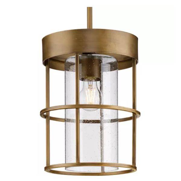 1 Light Aged Bronze Metal Shade Clear Seeded Glass Shade Dimmable Pendant Light Fixture