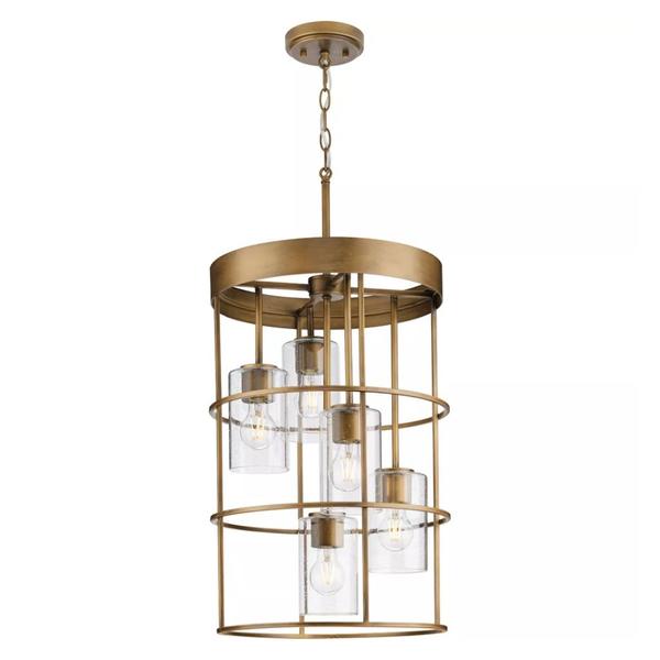 5 Light Aged Bronze Clear Seeded Glass Shade Chandelier Light Fixture