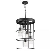 Progress Lighting 5 Light Matte Black Clear Seeded Glass Shade Chandelier Light Fixture