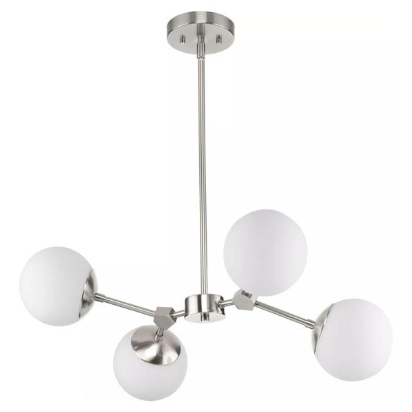 4 Light Brushed Nickel  Etched Opal Glass Shade Chandelier Light Fixture