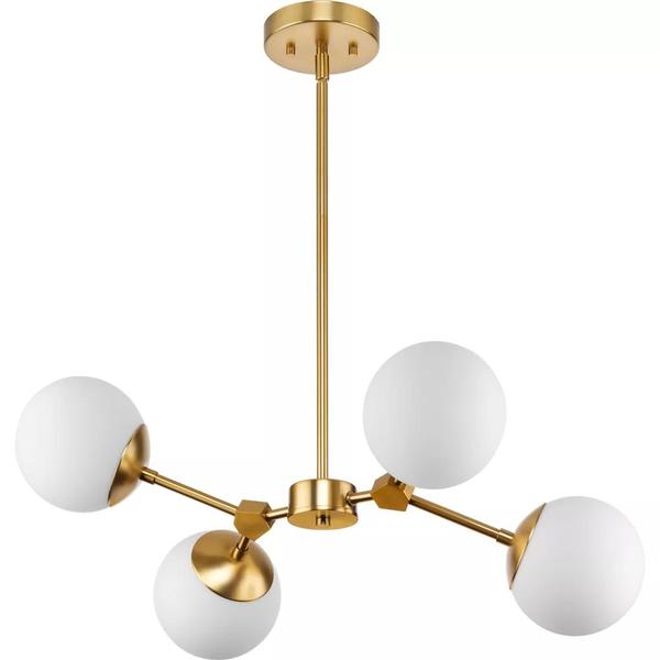 4 Light Brushed Bronze Etched Opal Glass Shade Chandelier Light Fixture