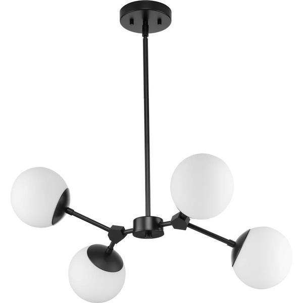 4 Light Matte Black Etched Opal Glass Shade Chandelier Light Fixture