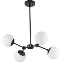 Progress Lighting 4 Light Matte Black Etched Opal Glass Shade Chandelier Light Fixture