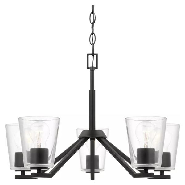 5 Light Matte Black Clear Glass Shade Chandelier Light Fixture