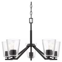 Progress Lighting 5 Light Matte Black Clear Glass Shade Chandelier Light Fixture