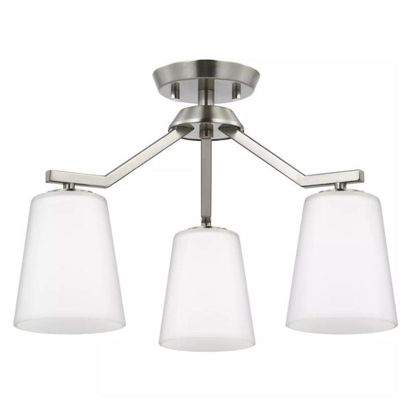 3 Light Brushed Nickel Etched White Glass Shade Convertible Chandelier Light Fixture