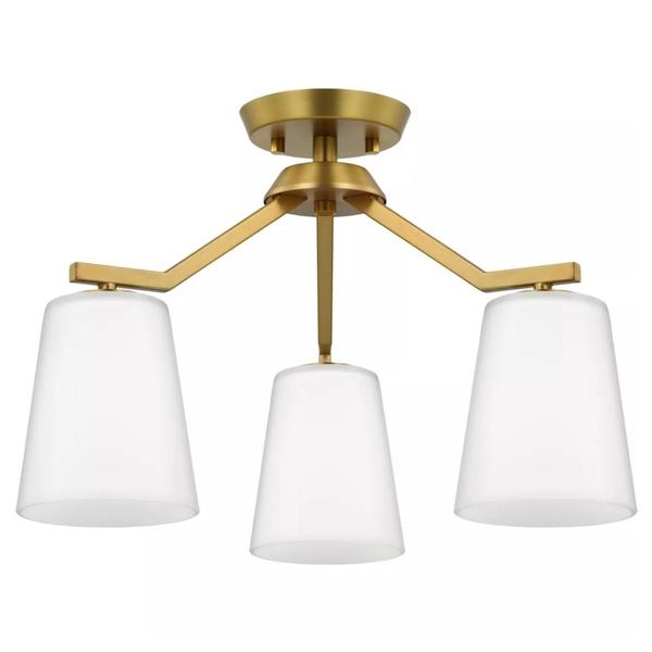 3 Light Brushed Gold Etched White Glass Shade Convertible Chandelier Light Fixture