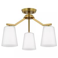 Progress Lighting 3 Light Brushed Gold Etched White Glass Shade Convertible Chandelier Light Fixture