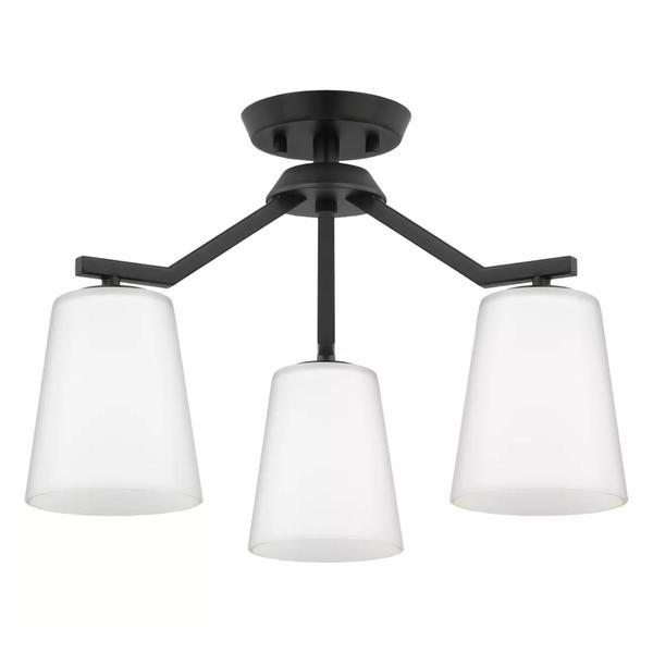 3 Light Matte Black Etched White Glass Shade Convertible Chandelier Light Fixture