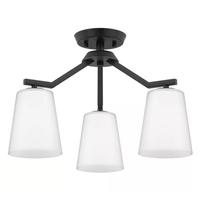 Progress Lighting 3 Light Matte Black Etched White Glass Shade Convertible Chandelier Light Fixture