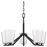 Progress Lighting 5 Light Matte Black Etched White Glass Shade Chandelier Light Fixture