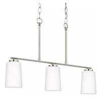 Progress Lighting 3 Light Brushed Nickel Etched White Glass Shade Linear Chandelier Light Fixture
