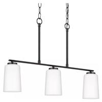 Progress Lighting 3 Light Matte Black Etched White Glass Shade Linear Chandelier Light Fixture