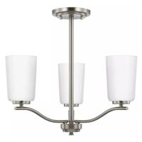 Progress Lighting 3 Light Brushed Nickel Etched White Glass Shade Convertible Chandelier Light Fixture