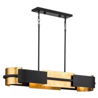 Progress Lighting 4 Light Textured Black Distressed Gold Leaf Accent Linear Chandelier Light Fixture