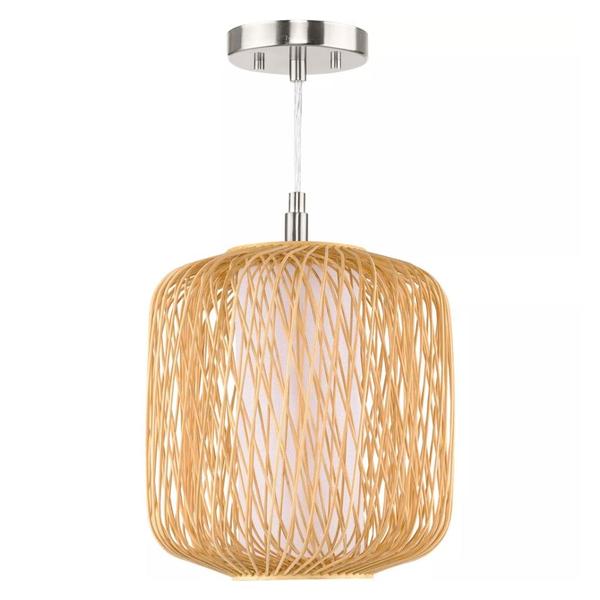 1 Light Natural Rattan White Linen Fabric Shade Pendant Light Fixture