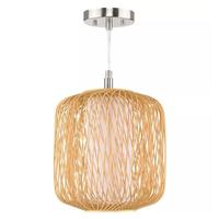 Progress Lighting 1 Light Natural Rattan White Linen Fabric Shade Pendant Light Fixture