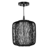 Progress Lighting 1 Light Black Rattan White Linen Fabric Shade Pendant Light Fixture