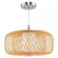 Progress Lighting 1 Light Natural Rattan White Linen Fabric Shade Pendant Light Fixture