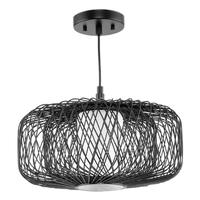 Progress Lighting 1 Light Black Rattan White Linen Fabric Shade Pendant Light Fixture