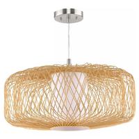 Progress Lighting 1 Light Natural Rattan White Linen Fabric Shade Pendant Light Fixture