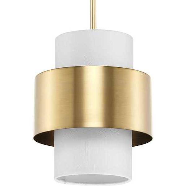 1 Light Brushed Bronze White Linen Shade Pendant Light Fixture