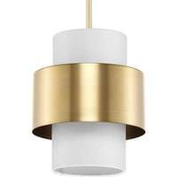 Progress Lighting 1 Light Brushed Bronze White Linen Shade Pendant Light Fixture