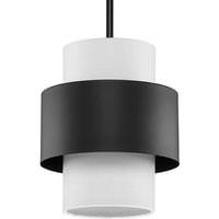 Progress Lighting 1 Light Matte Black White Linen Shade Pendant Light Fixture