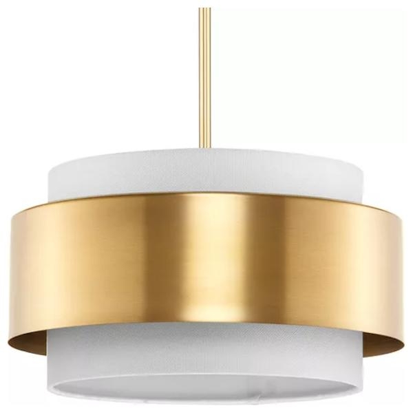 3 Light Brushed Bronze White Linen Shade Pendant Light Fixture