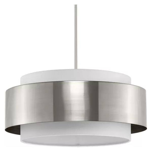 3 Light Brushed Nickel White Linen Shade Pendant Light Fixture