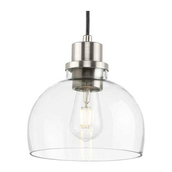 1 Light Brushed Nickel Clear Glass Shade Dimmable Mini Pendant Light Fixture