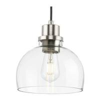 Progress Lighting 1 Light Brushed Nickel Clear Glass Shade Dimmable Mini Pendant Light Fixture