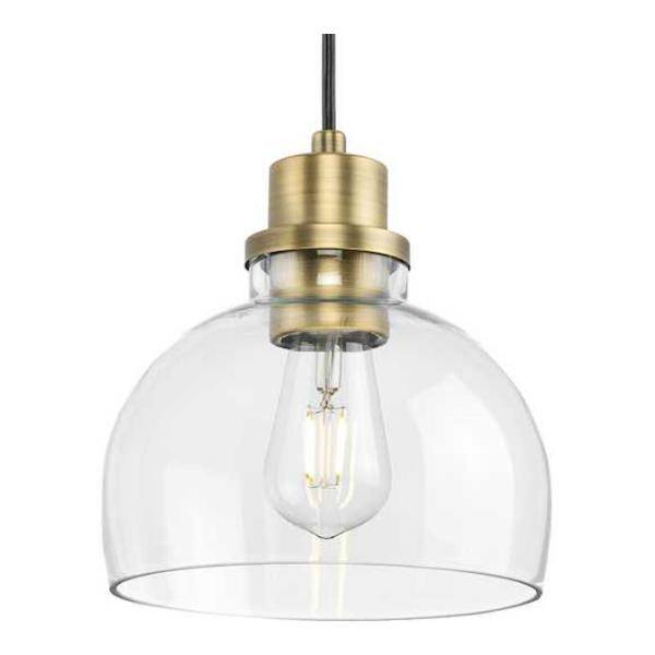 1 Light Vintage Brass Clear Glass Shade Dimmable Mini Pendant Light Fixture