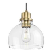 Progress Lighting 1 Light Vintage Brass Clear Glass Shade Dimmable Mini Pendant Light Fixture