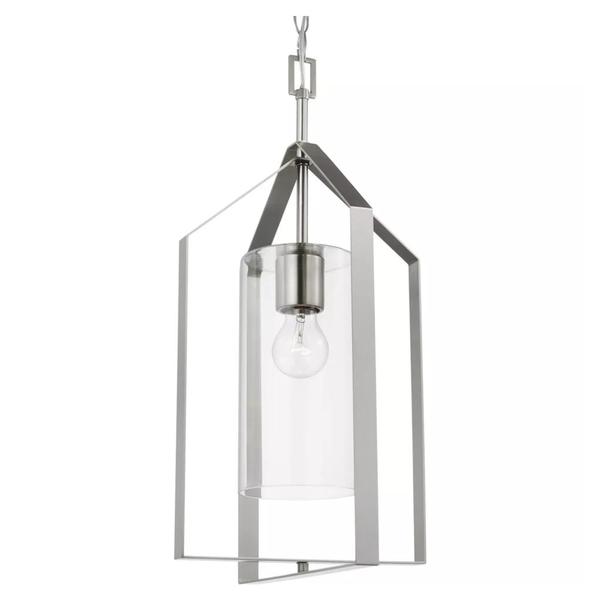 1 Light Brushed Nickel Clear Glass Shade Pendant Light Fixture