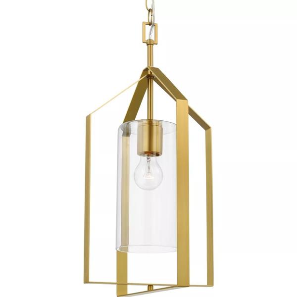 1 Light Brushed Gold Clear Glass Shade Pendant Light Fixture